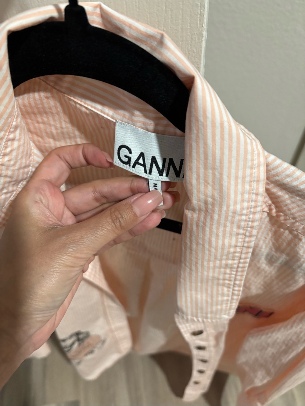 Ganni Peach and White Striped Button-Down Shirt